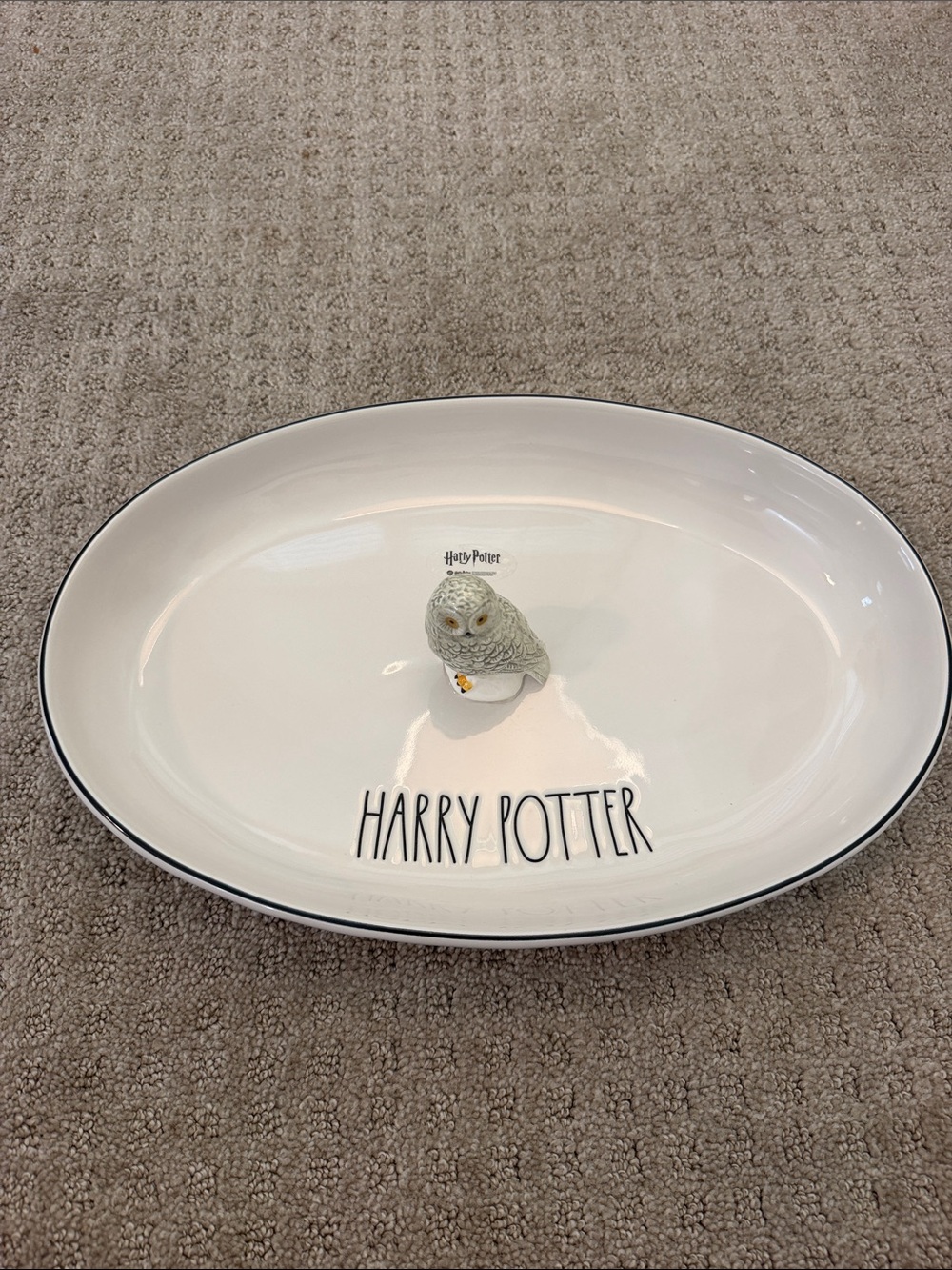 Rae Dunn Harry Potter White Ceramic Serving Platter with Hedwig Owl Accent